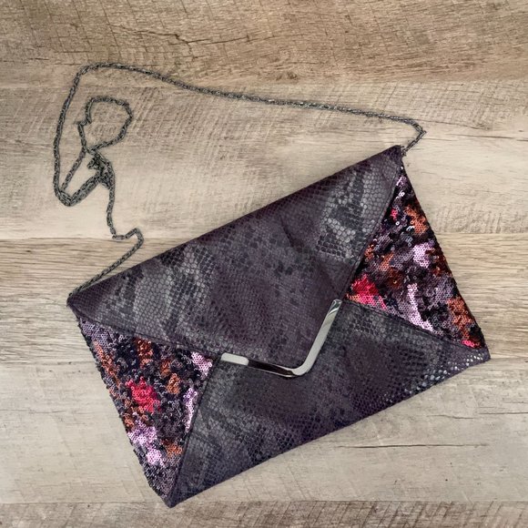 Big Buddha Snake Print & Sequin Envelope Style Clutch - Picture 1 of 10